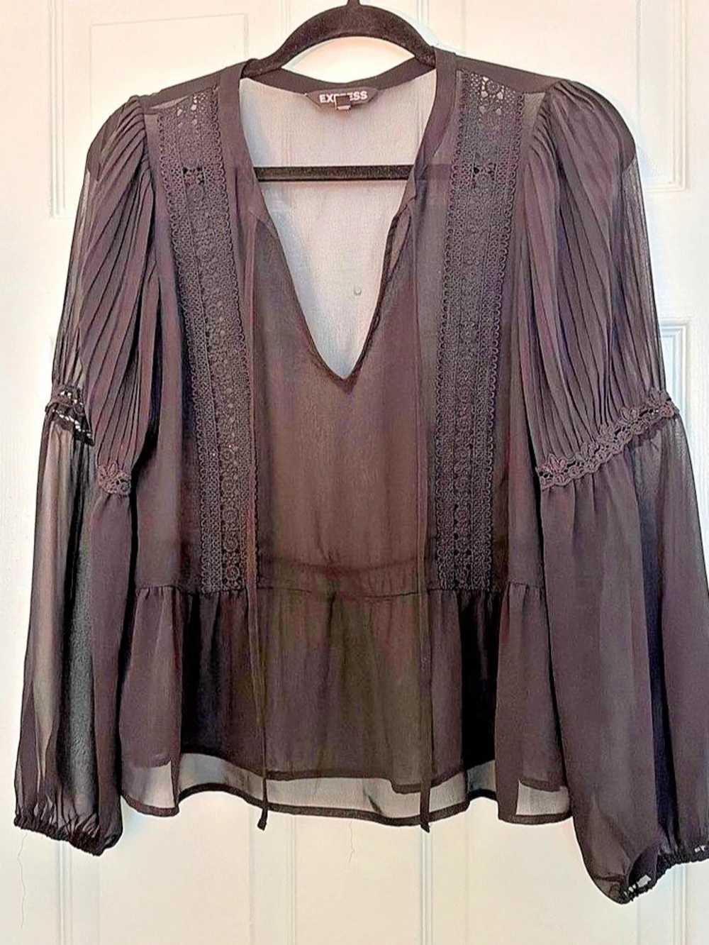 Express Black Sheer Peasant Blouse